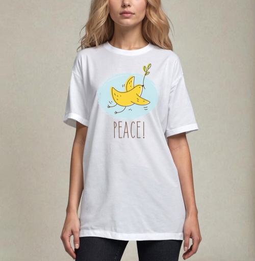 Фотография футболки Банан-птица 'PEACE!' — символ мира и юмора