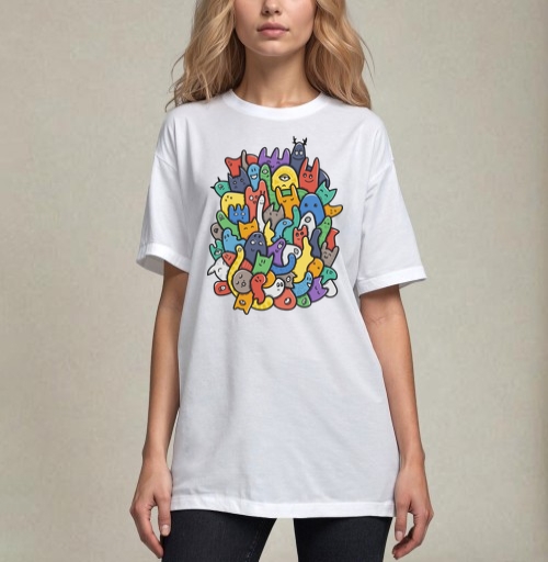 Фотография футболки Весёлое собрание мультяшных монстров doodle art