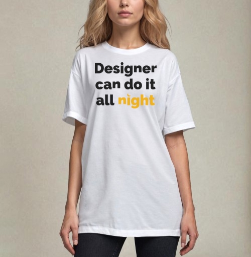 Фотография футболки Футболка с принтом «Designer can do it all night»