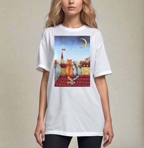 Фотография футболки Влюбленные котики на крыше