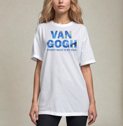 Фотография футболки Van Gogh / Ван Гог вдохновляющая типографика звездная ночь художника
