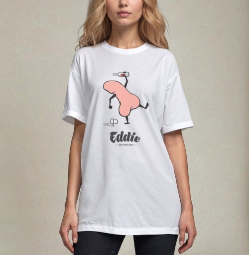 Фотография футболки Забавный пьяный пенис с бутылкой в руке Eddie the funky dick