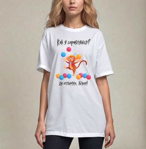 Фотография футболки Обезьянка жонглирует многозадачность усталость весело блин