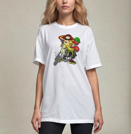 Фотография футболки Смешной банан на мотоцикле кроссовках вишенку