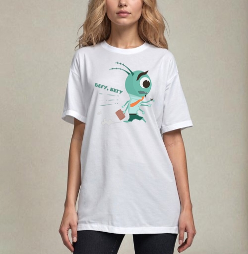 Фотография футболки Бегущий офисный насекомый с портфелем и галстуком бегу бегу