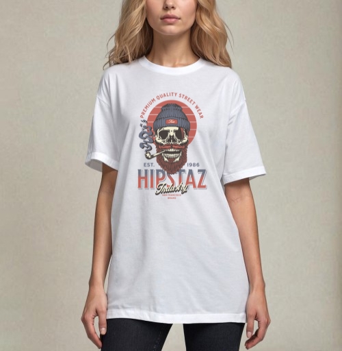 Фотография футболки Череп хипстер с трубкой и бородой для одежды street wear