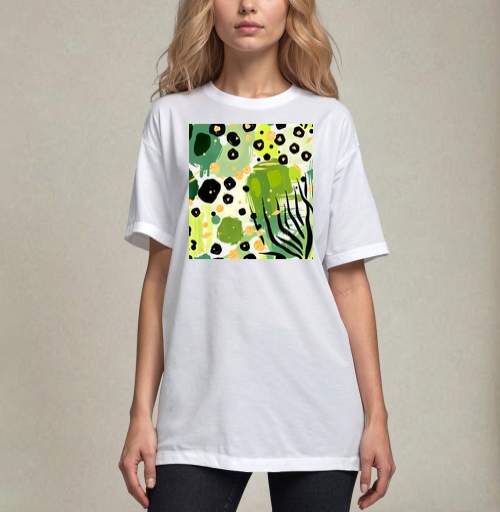 Фотография футболки Яркие зеленые джунгли золотая абстракция Abstract tropical jungle