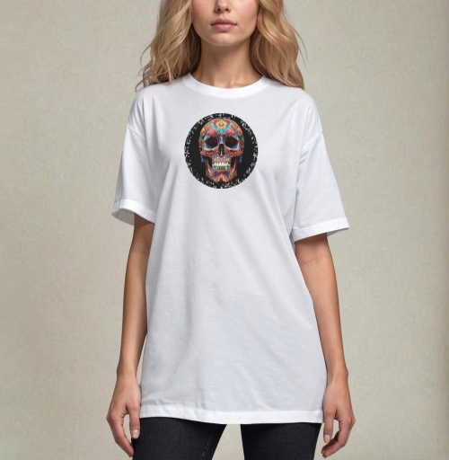 Фотография футболки Floral Skull - Цветочный мексиканский череп яркий красочный декор