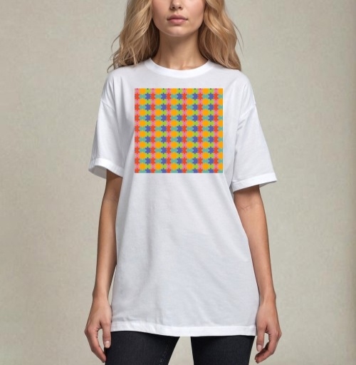 Фотография футболки Бесконечная яркая мозаика из элементов Puzzle Pattern Узор пазлов