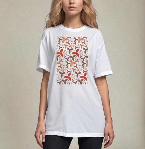 Фотография футболки Стилизованные осенние листья и мелкие полевые цветы на черном фоне