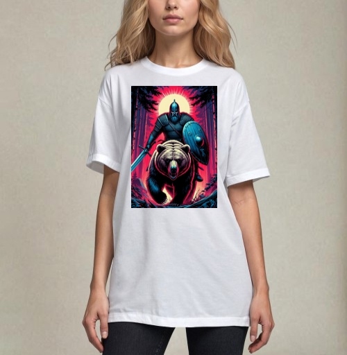Фотография футболки Viking Warrior Bear / Викинг на медведе в стиле ретроволна медведь воин фэнтези
