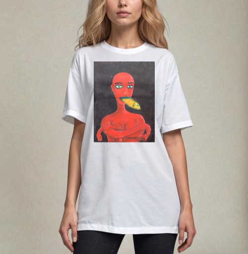 Фотография футболки Red woman with a fish in his mouth