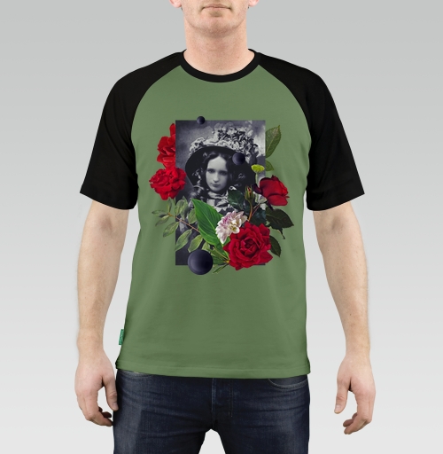 Мужская футболка Regular реглан с рисунком Аленький цветочек 167846, размер 46 (S) &mdash; 58 (4XL), цвет олив/черн, материал - 100% хлопок высшее качество - купить в интернет-магазине Мэриджейн в Москве и СПБ