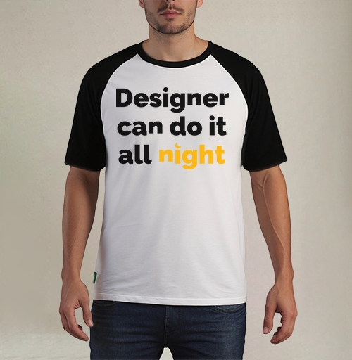 Фотография футболки Футболка с принтом «Designer can do it all night»