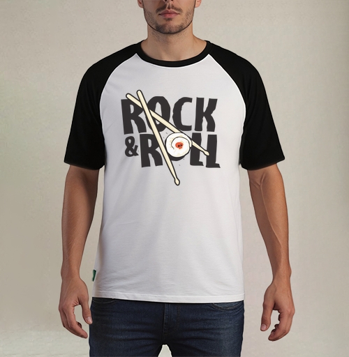 Фотография футболки Рок-н-ролльная подача суши с черепом и палочками ROCK ROLL