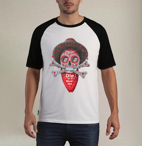 Фотография футболки Череп с сомбреро Día de los Muertos яркий арт