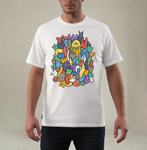 Фотография футболки Весёлое собрание мультяшных монстров doodle art