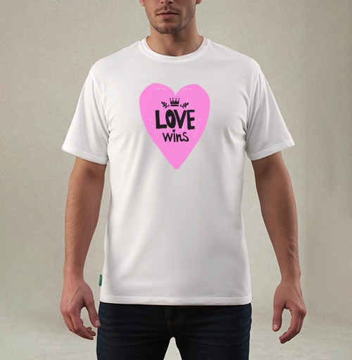 Фотография футболки LOVE wins яркое розовое сердце с короной