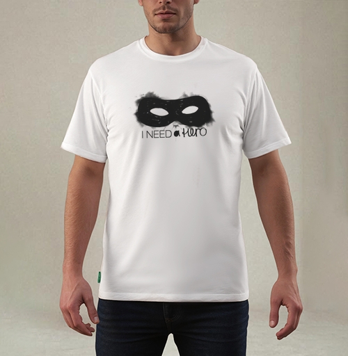 Фотография футболки Маска героя с надписью I NEED a hero