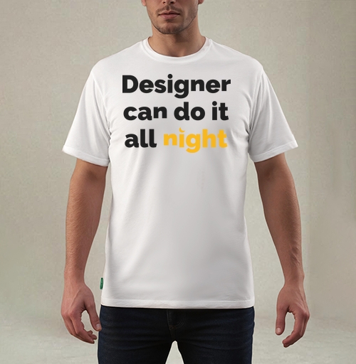 Фотография футболки Футболка с принтом «Designer can do it all night»