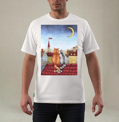 Фотография футболки Влюбленные котики на крыше