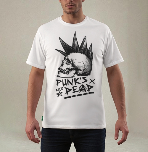 Фотография футболки Череп с ирокезом PUNKS NOT DEAD – панк-графика