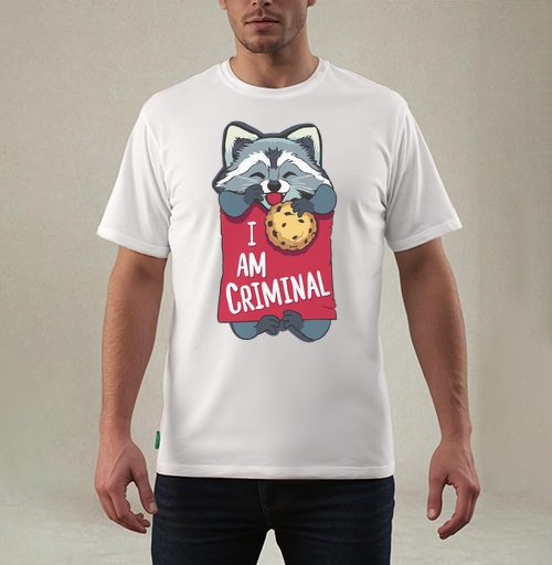 Фотография футболки Милая футболка с енотом и надписью I AM CRIMINAL