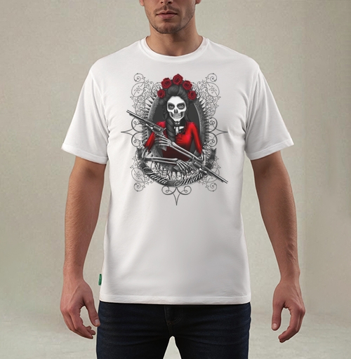Фотография футболки Картина Santa Muerte: мистический скелет в красном платье