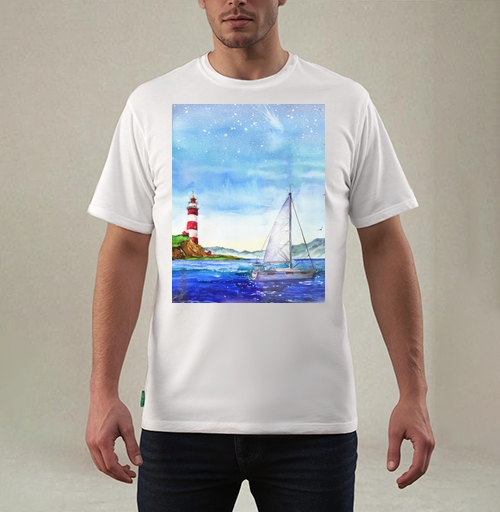 Фотография футболки Яхта и маяк в море