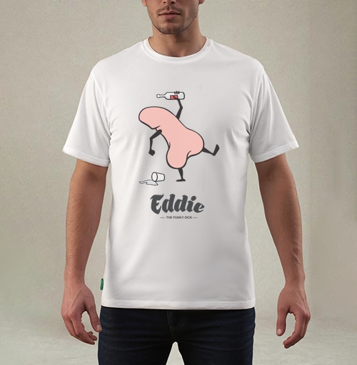 Фотография футболки Забавный пьяный пенис с бутылкой в руке Eddie the funky dick