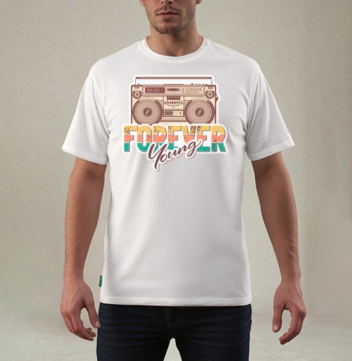 Фотография футболки Ретро бумбокс FOREVER Young винтажный принт