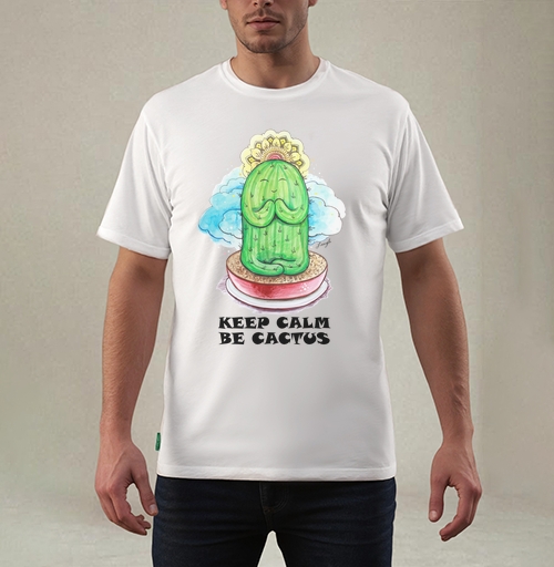 Фотография футболки Спокойный медитирующий кактус с позитивной надписью be cactus