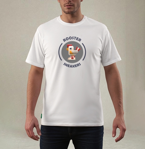 Фотография футболки Логотип ROOSTER Sneakers с петухом в кроссовках