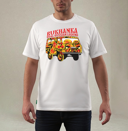 Фотография футболки УАЗ 452 Буханка в русской хохломской росписи REAL RUSSIAN LEGEND