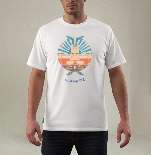 Фотография футболки Лама в медитации с цветами и гармонией в спокойствии