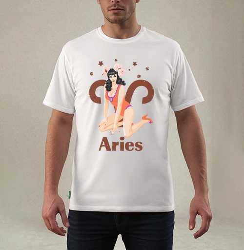 Фотография футболки Пинап девушка Овен в ретро стиле Aries