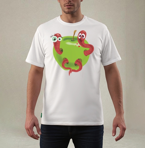 Фотография футболки Зелёное яблоко с влюблёнными червяками любви