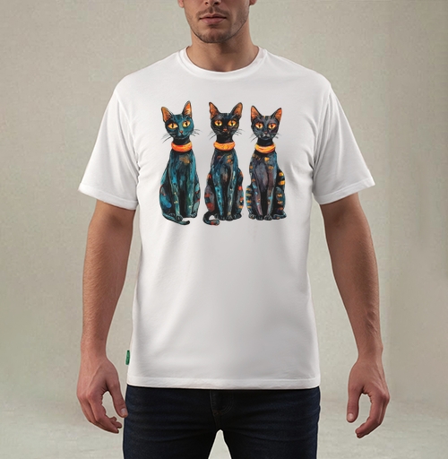 Фотография футболки Три черных кота с оранжевыми глазами / Three Black Cats with Orange Eyes