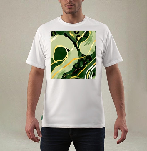 Фотография футболки Золотые изгибы на зеленом анималистичном фоне / Golden curves on green animal background