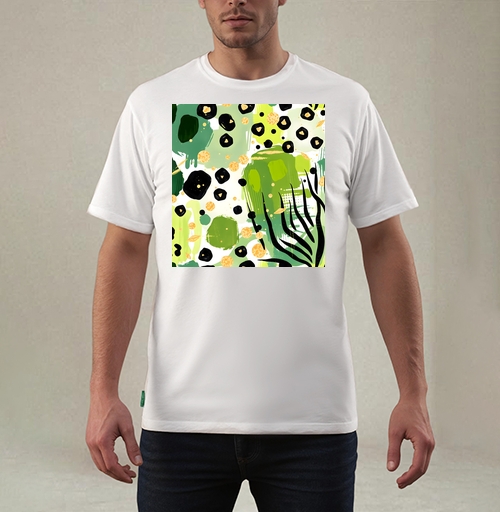 Фотография футболки Яркие зеленые джунгли золотая абстракция Abstract tropical jungle