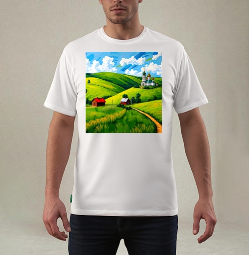 Фотография футболки Village Summer Landscape - Летний сельский пейзаж с золотыми куполами церкви