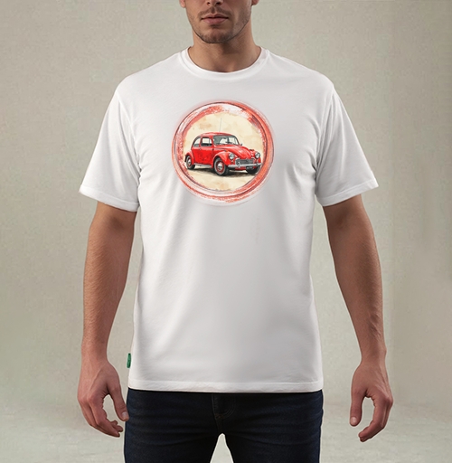 Фотография футболки Винтажный красный жук Red Retro Car ретро автомобиль акварель