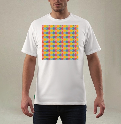 Фотография футболки Бесконечная яркая мозаика из элементов Puzzle Pattern Узор пазлов