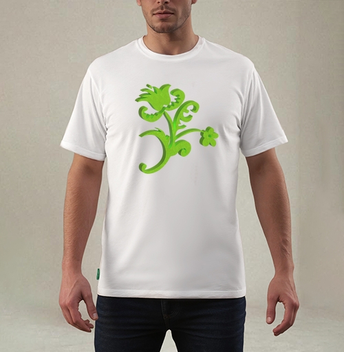 Фотография футболки Green 3D flower / Зеленый объемный цветок современном стиле фольклора
