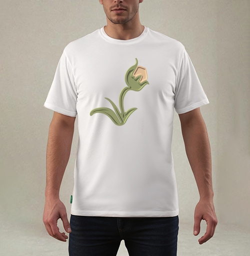 Фотография футболки Зеленый объемный тюльпан на черном фоне / Stylized green tulip 3D