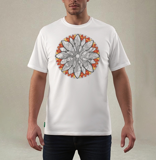 Фотография футболки Mandala/Мандала симметричный зентангл узор для созерцания медитативного черно белого