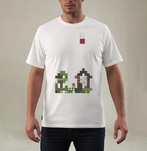 Фотография футболки Tetris Rabbit – Тетрисный кролик сохраняет уют пока весь мир рушится