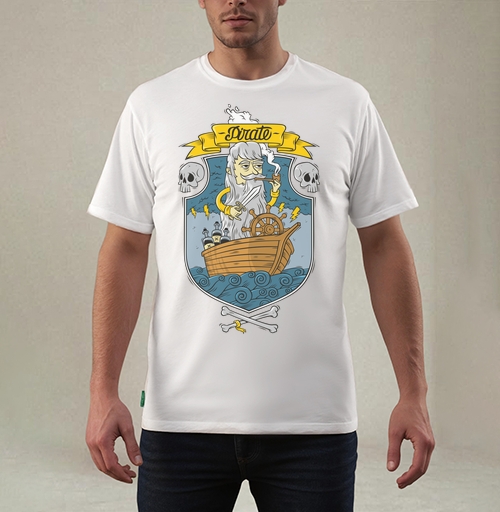 Фотография футболки Cartoon Pirate Captain / Старый морской волк в маленькой деревянной лодке