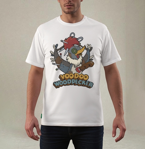 Фотография футболки Voodoo Woodpecker Вуду дятел мультяшная стилизованная иллюстрация