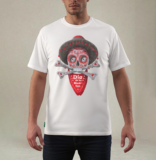 Фотография футболки Череп с сомбреро Día de los Muertos яркий арт
